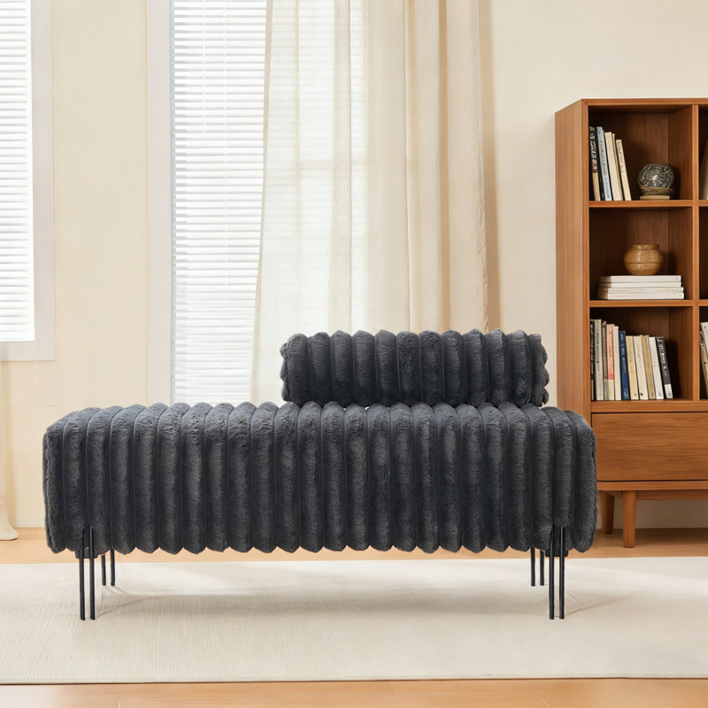 49.6" Wide Upholstered Mini Loveseat With Metal Legs, 2-Seater Small Sofa End Of Bed Bench Window Ottoman Footrest With Adjustable Back