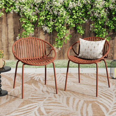 Patio Dining Chairs Stackable Chairs With Breathable Design Modern Simple Art Style (Set Of 2),Metal Legs+Plastic Backrest,Orange