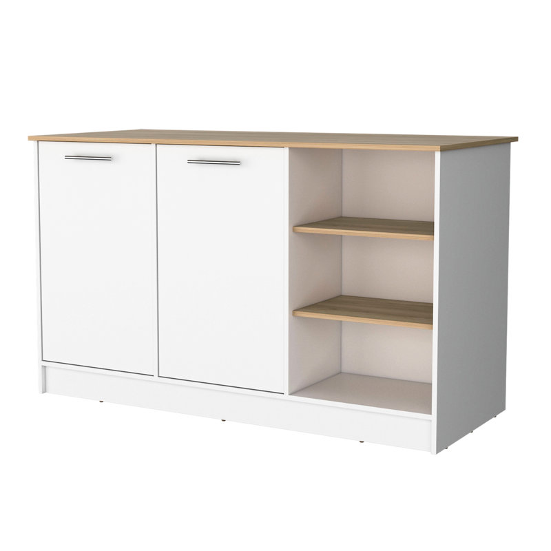 White And Ash Kitchen Cart With 26.3-Inch Deep Storage Compartment Enclosed Modern Design