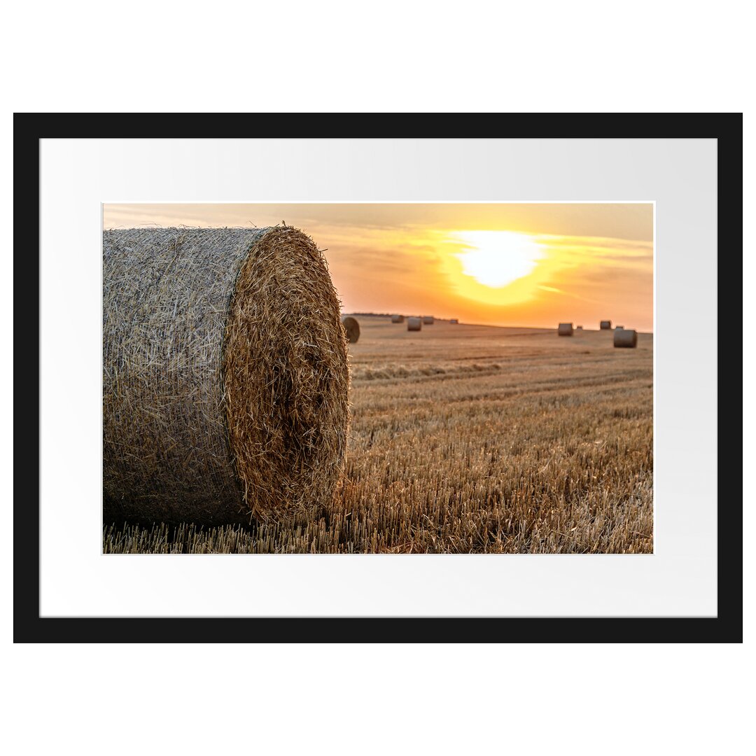 Gerahmtes Poster Strohballen auf Feld