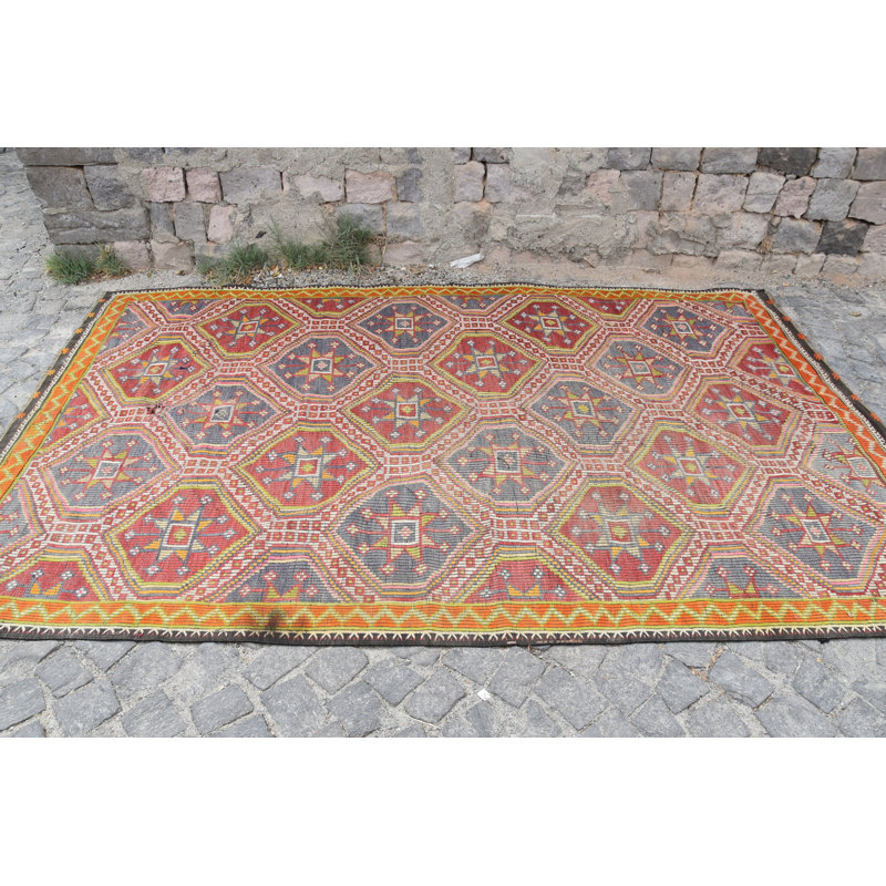 Tapis de salle à manger, tapis turc, kilim, tapis rétro, tapis oriental orange, tapis Oushak