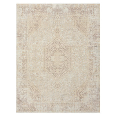Tapis oriental traditionnel beige / ivoire lavable à la machine