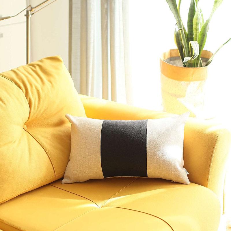 Coussin décoratif à rayures, Blanc / noir, H 12 po x l 20 po, Polyester