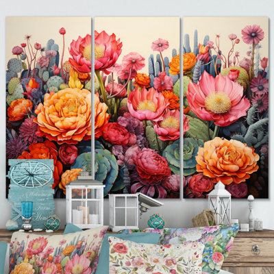 «Desert Cacti Garden IV» sur toile, reproduction de 3 pièces