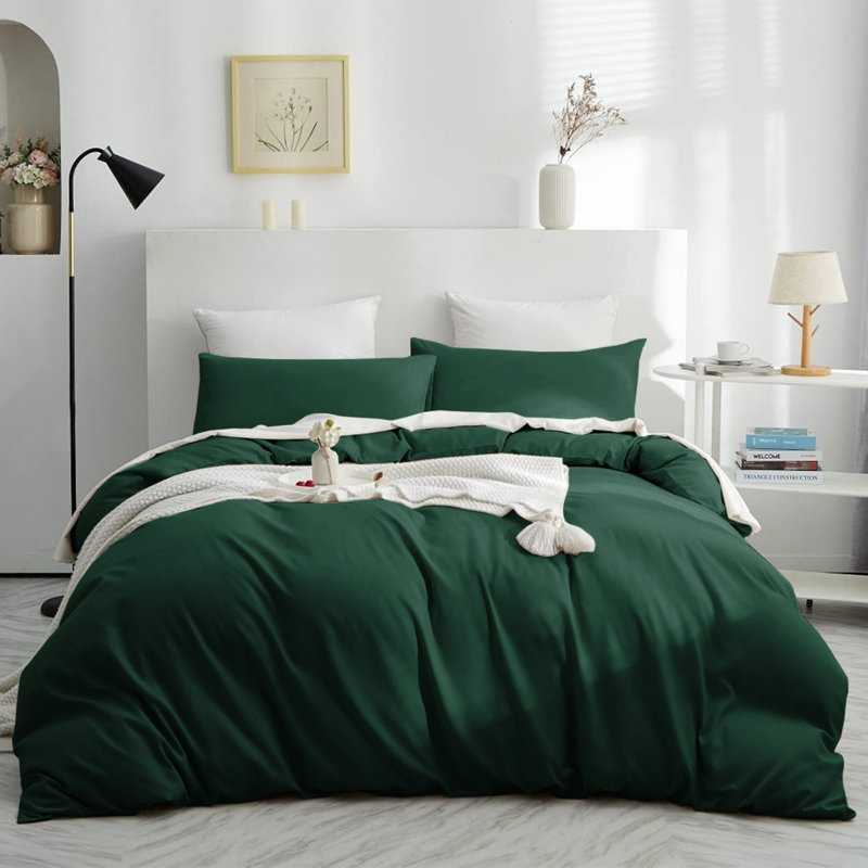Housse de couette en microfibre moderne et contemporaine avec taies d'oreiller - Ensemble de literie douce et durable, Vert