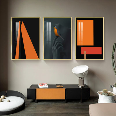 Abstrait aluminium encadré, ensemble de 3 reproductions encadrées en aluminium sur toile 10