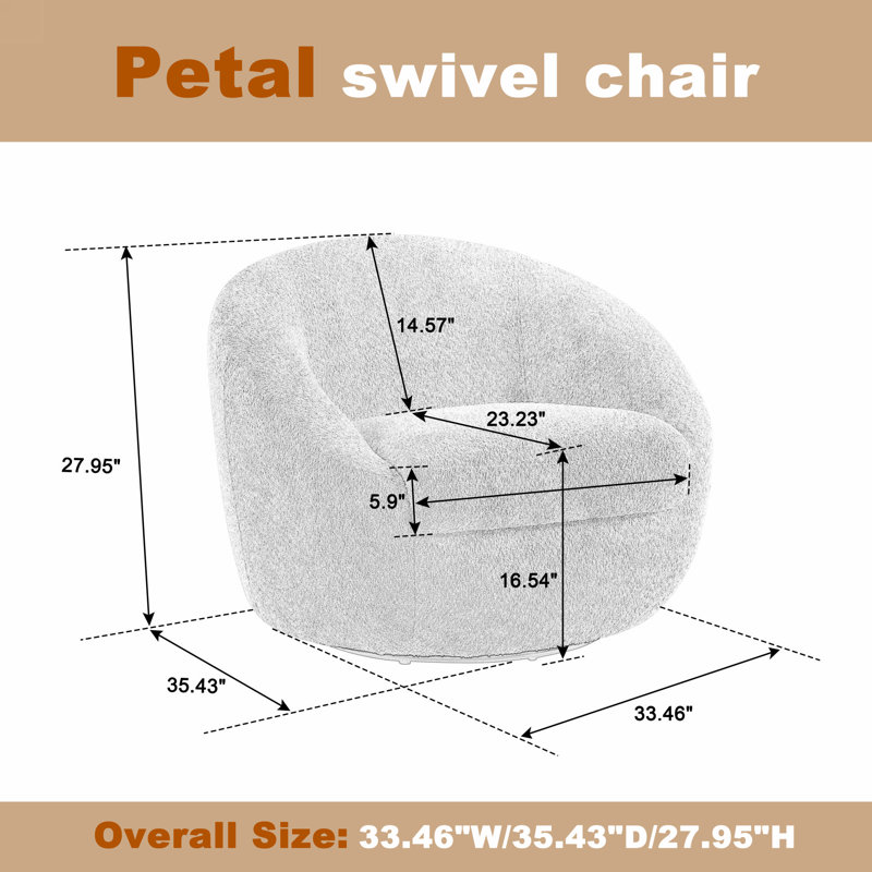 Fauteuil demi-tonneau pivotant de 35,03 po Trentino, Velours jaune