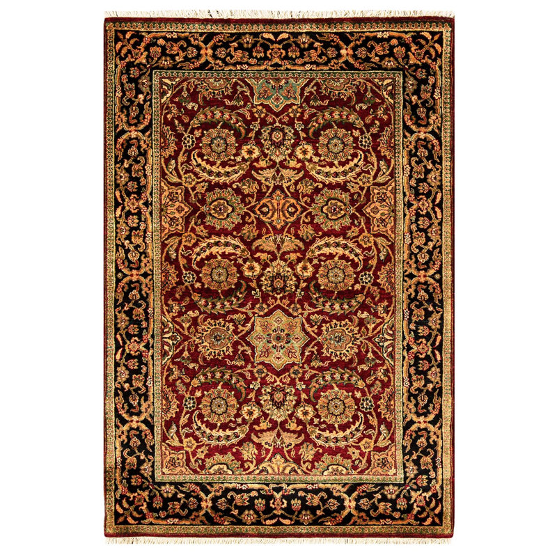 Hand-Knotted High-Quality Red and Black Area Rug