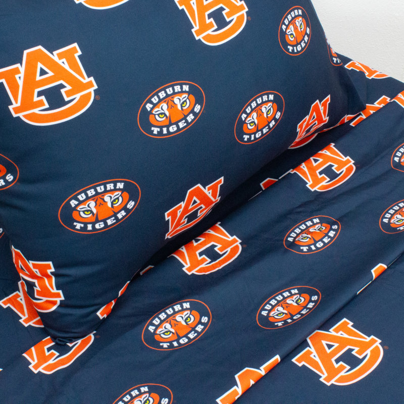 NCAA Sheet Set, Twin XL Sheet Set + Fitted Sheet + Pillowcase, Auburn