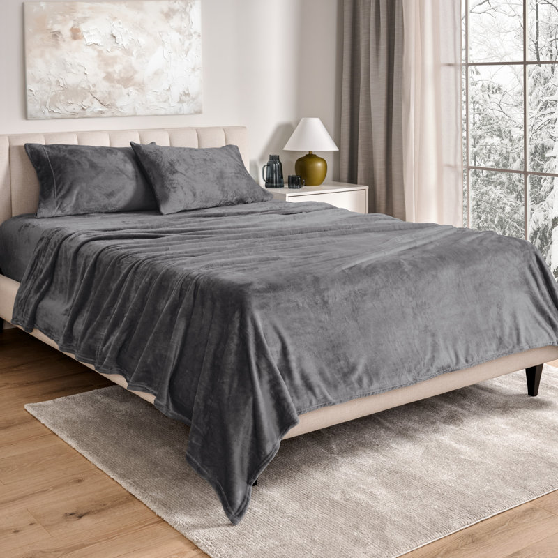 Microplush Sheet Set, Queen Sheet Set + 1 Fitted Sheet + 2 Pillowcases, Gray
