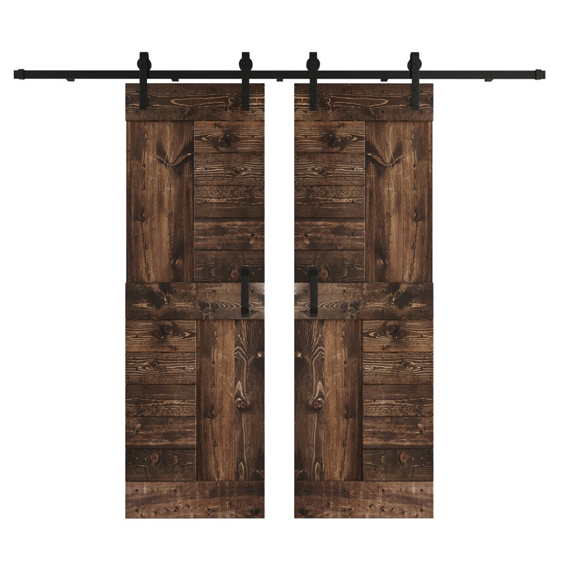 Porte de grange à panneaux et en bois avec quincaillerie d'installation, Noyer foncé, 48 po x 84 po