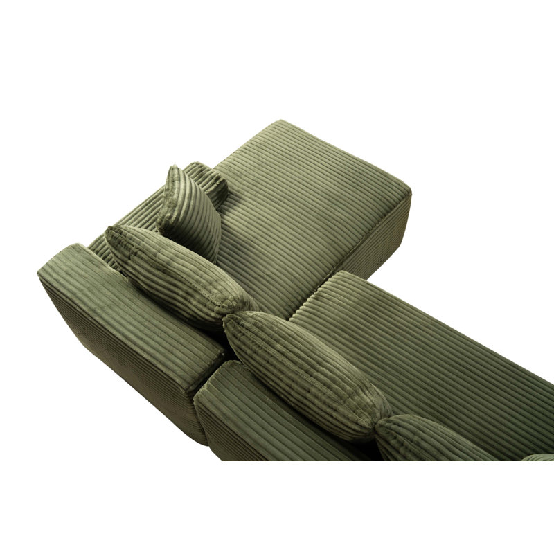 Canapé modulaire Cloud avec méridienne réversible Cloud, aucun assemblage requis, Green Corduroy, 29.5" H x 94.5" W x 60.2" D
