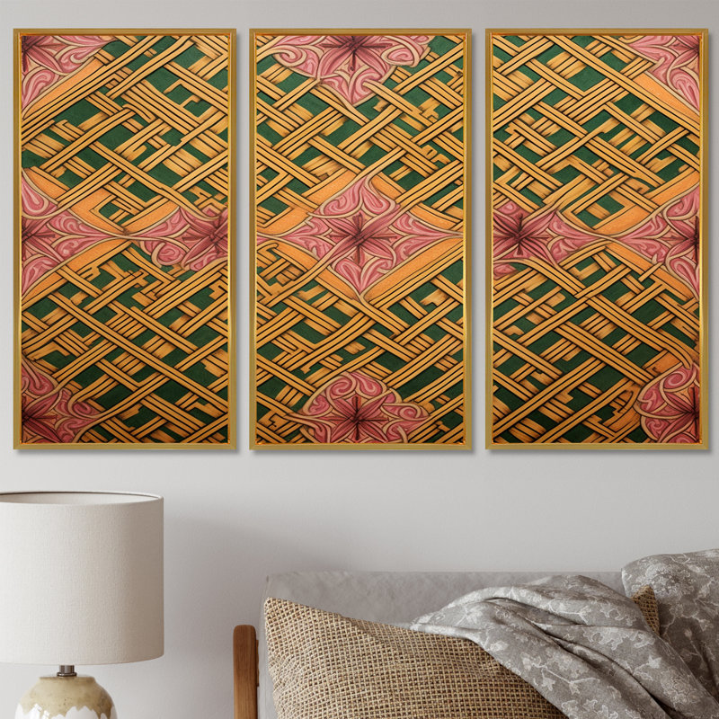 Motif celtique - ensemble d'art mural géométrique, Cadre flottant doré, H 28 po x l 36 po x P 1 po