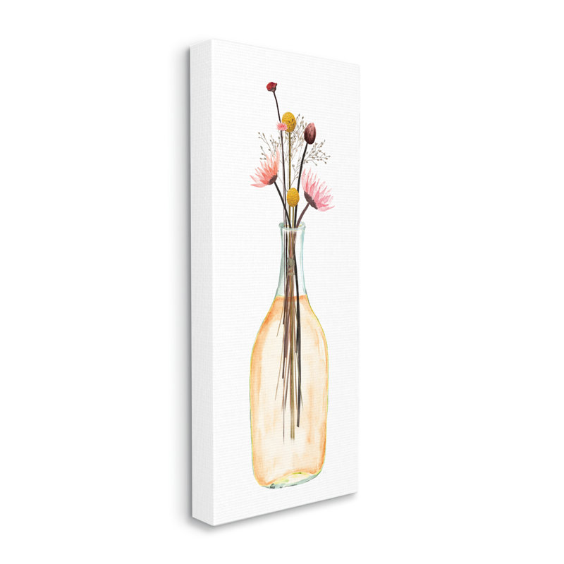 Minimal Flower Bouquet Arrangement Glass Jar Illustration by Susan Jill - Painting, Wrapped Canvas, 10" W x 24" H