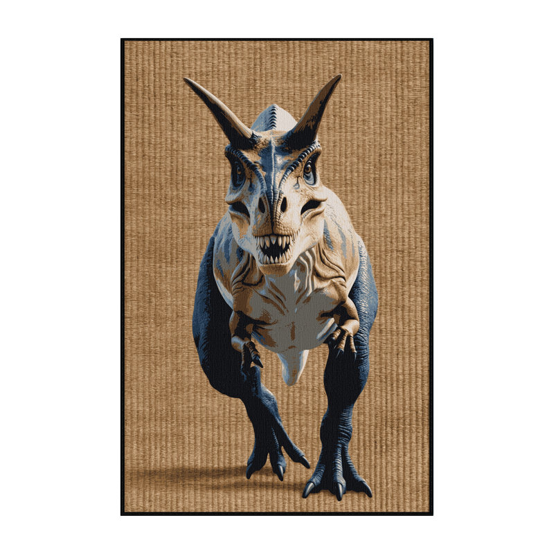 Tapis brun dinosaures lavable à la machine, Rectangulaire 3 pi x 5 pi