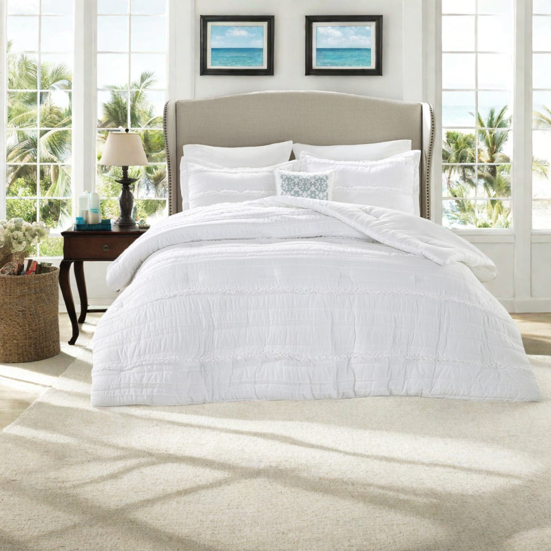 Elegant White Cal King Bedding Sets, Luxurious Microfiber With Shabby Chic Design