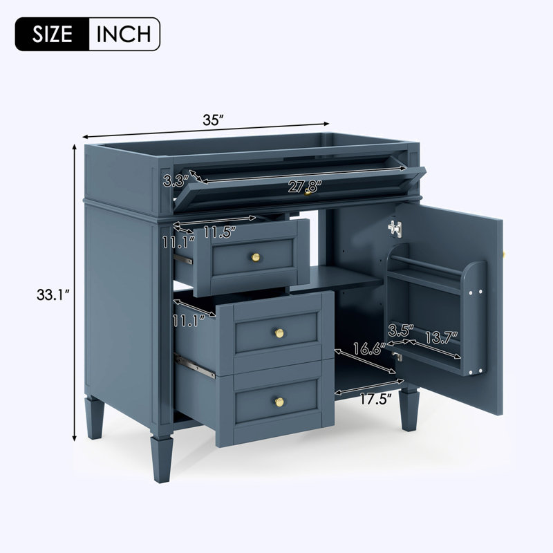 Meuble-lavabo moderne sans lavabo supérieur, Bleu