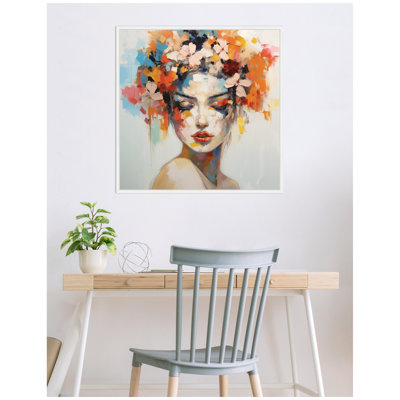 Female Figure Colorful Flowers In Hair by The Creative Bunch Studio Framed Canvas Wall Art Print
