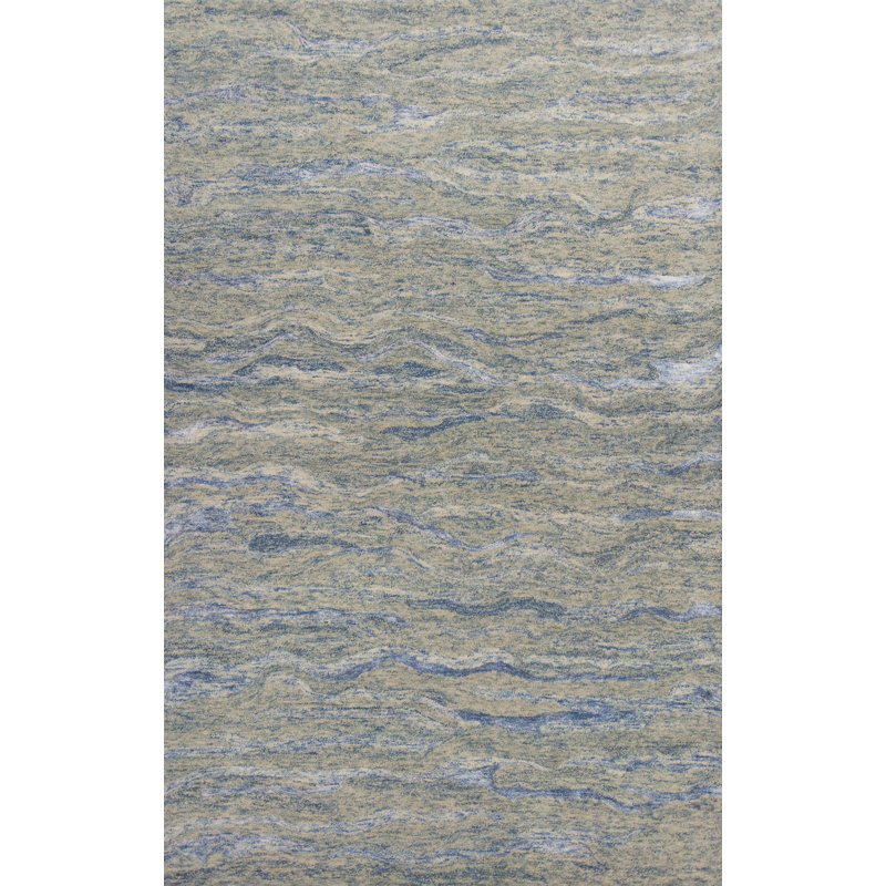 Tapis en laine touffeté à la main Devises, Océan / bleu, Rectangle 8 pi 6 po x 11 pi 6 po