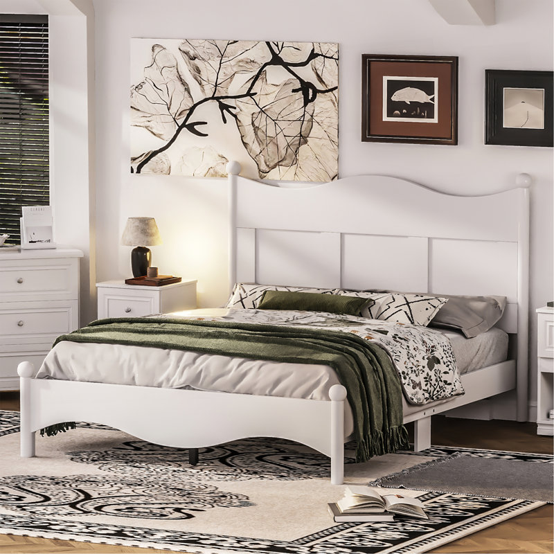 Wooden Bed with Slat Support, White