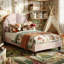 UK & EU Kids Velvet Bed Frame, Scalloped Shell Upholstery Bed with Height-Adjustable Headboard, Beige/Pink-2098748969-2109734720