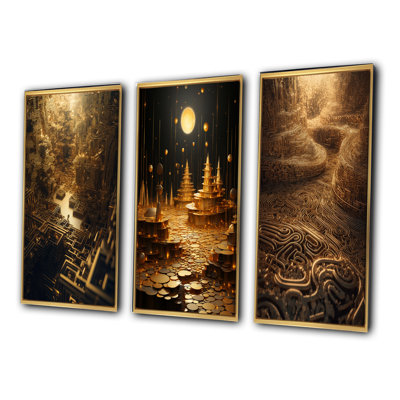 «Unraveling The Gold Labyrinth Mystery I», 3 pièces sur toile