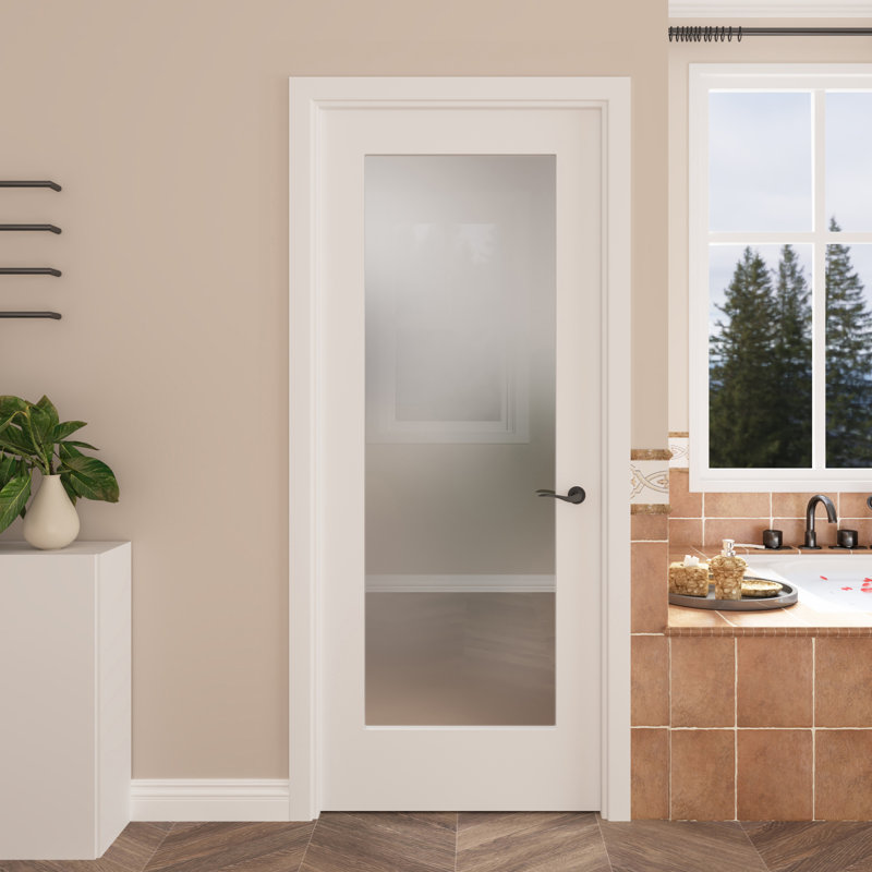 Panneau de porte intérieure 32 po x 80 po à 1 panneau en verre trempé givré blanc apprêté composite, 32 po x 80 po