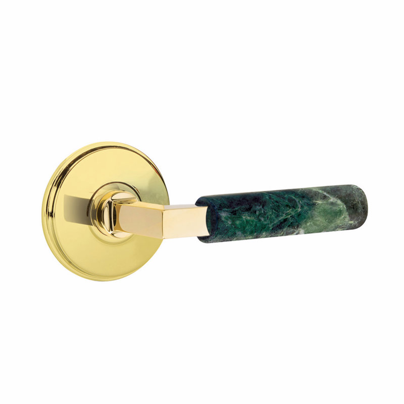 Ensemble de leviers de passage Emtek Select, rosette Watford, tige carrée en L, poignée en marbre vert, l 5,875 po x L 5,875 po