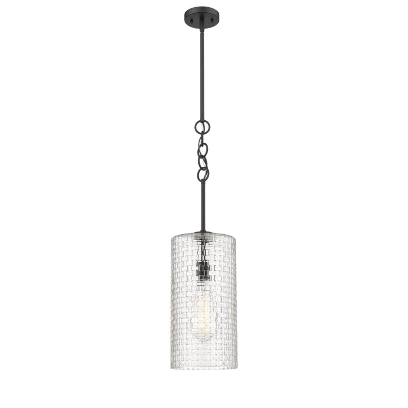 Luminaire suspendu cylindrique à 1 lumière Lakwanzaa, H 23,75 po x l 8 po x P 8 po, Noir mat