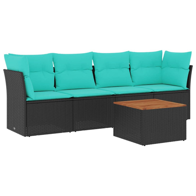  Ensemble de canapé de patio 5 pièces avec coussins en rotin de polyester noir