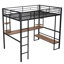 Lit Loft en métal et panneau de fibres à densité moyenne avec long bureau et tablettes