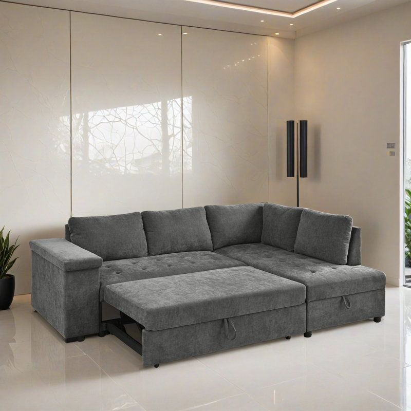 Canapé-lit modulaire en L 91,52 "avec lit escamotable pour le salon, Polyester gris