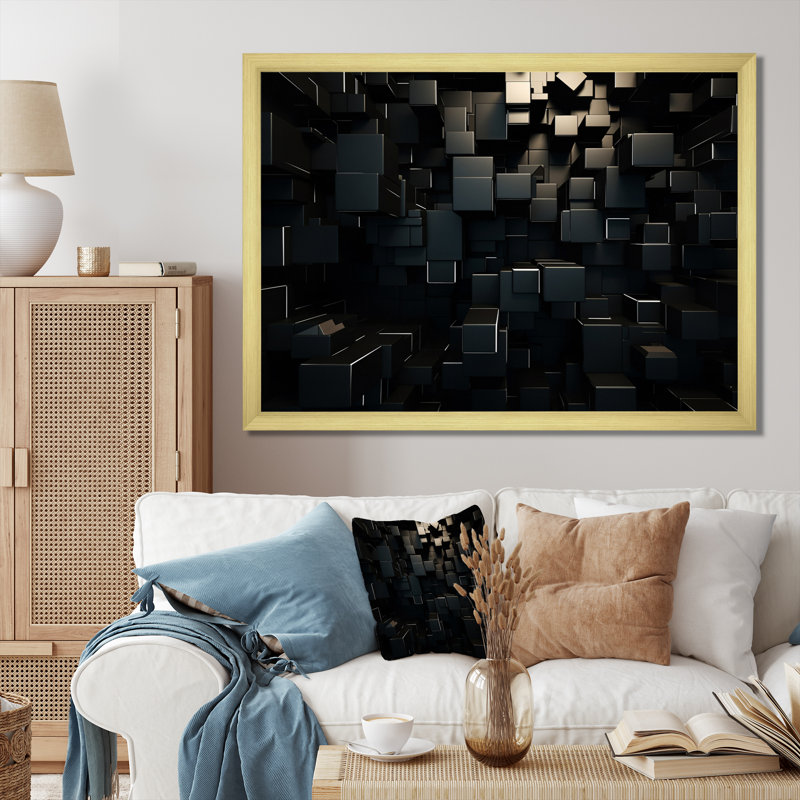 Dimensions du cube 3D en brique noire - Décoration murale géométrique abstraite, H 12 po x l 20 po x P 1 po