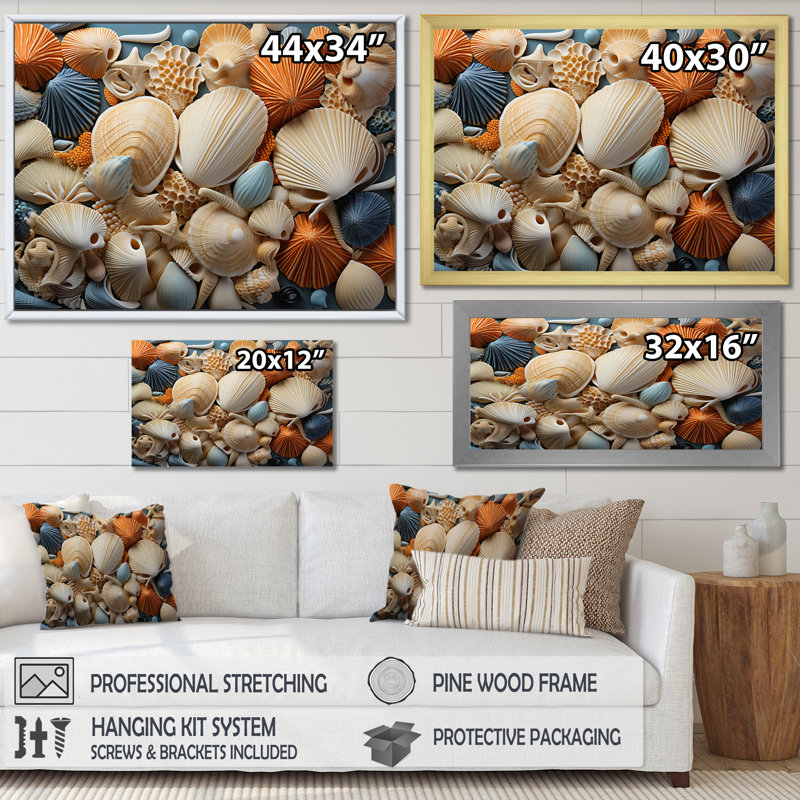 Décoration murale plage coquillage - animaux, Toile tendue, H 12 po x l 20 po x P 1 po