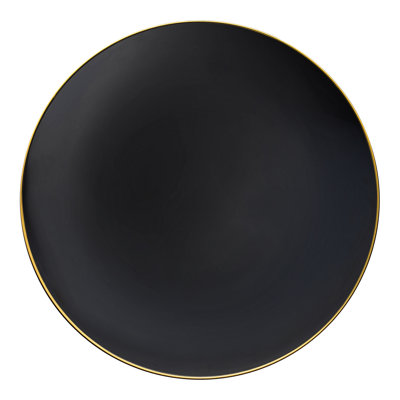 Black with Gold Rim Organic Round Disposable Plastic Dinner Plates (10.25")