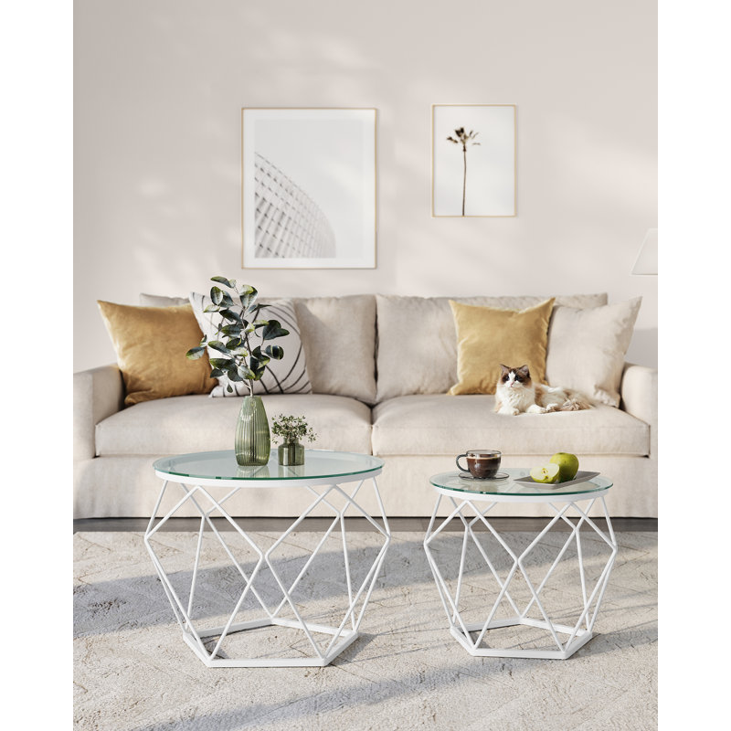 Alieya Glass Top Frame Nesting Tables, White