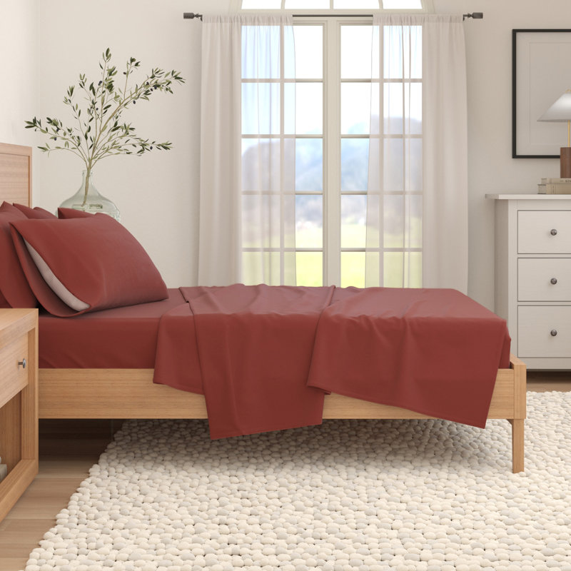 Ensemble de draps 100% flanelle de coton, Simple avec 1 taie d'oreiller, Gros carreaux - rouge / noir