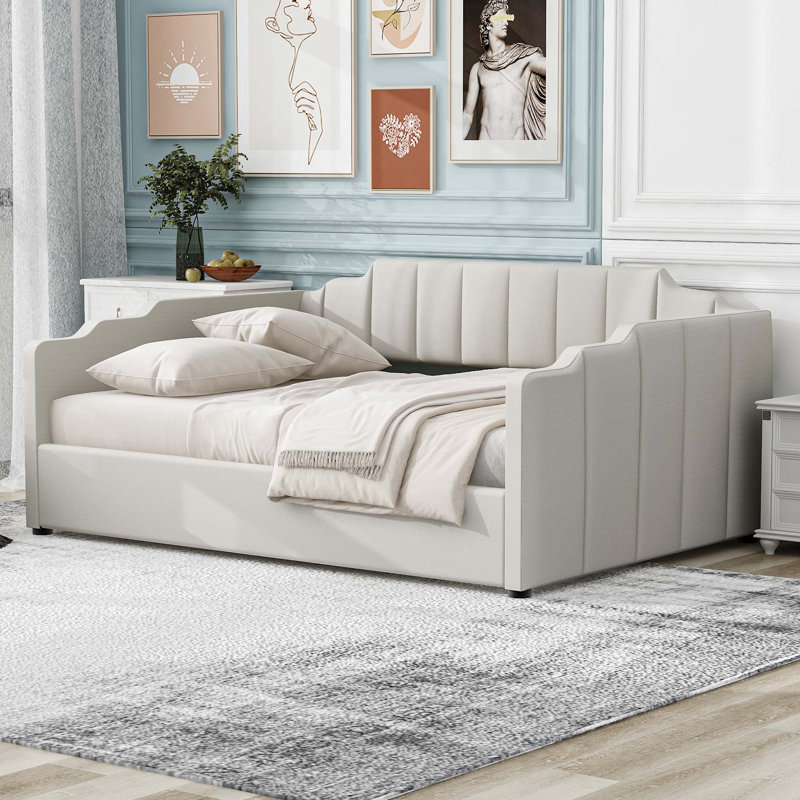 Lit de jour rembourré avec rangement inférieur, Beige