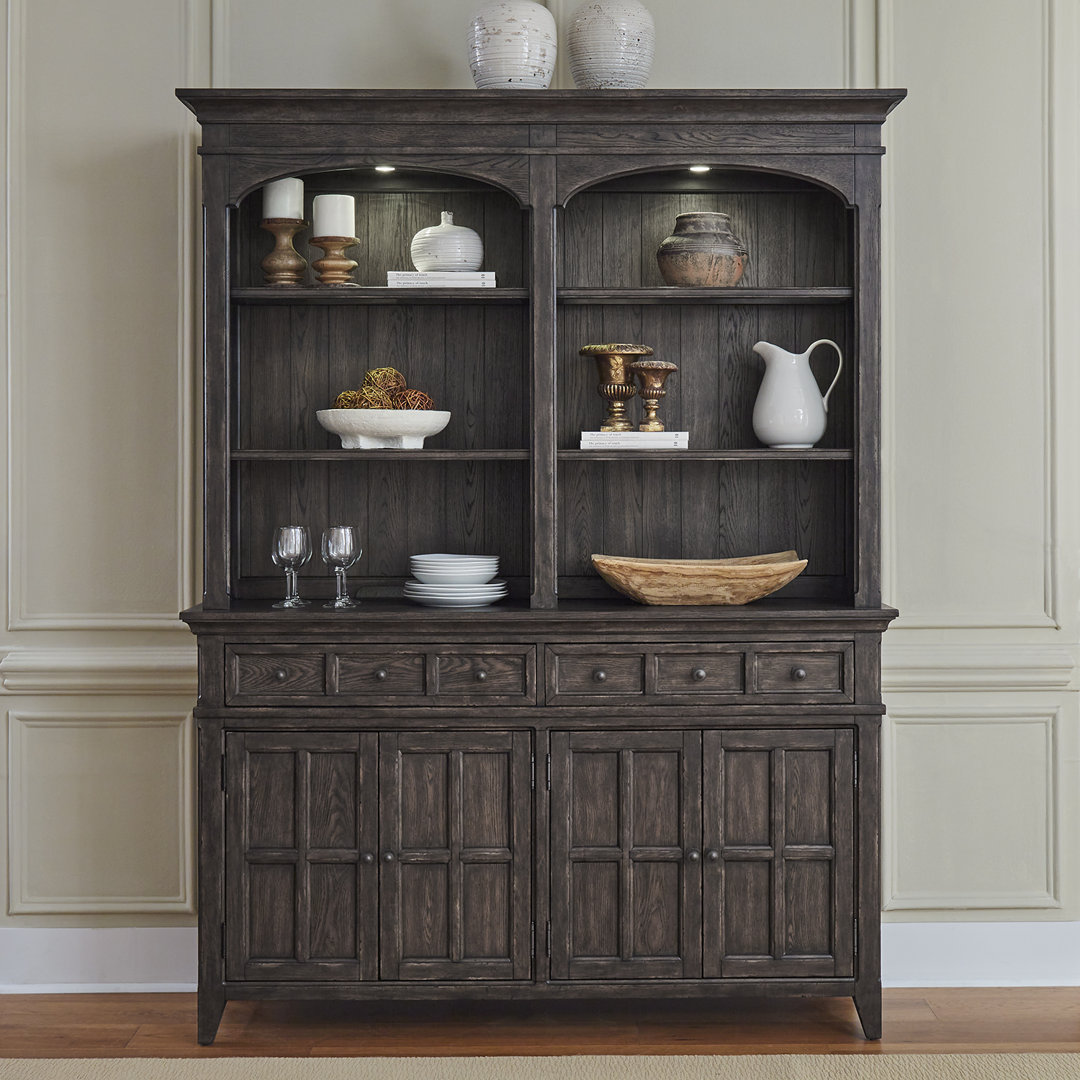 Trelawny Hutch and Buffet Set w/ LED Lighting Canora Grey