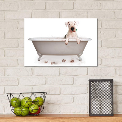 Muddy Dog in Bath Tub 1 Piece Wrapped Canvas Wall Art