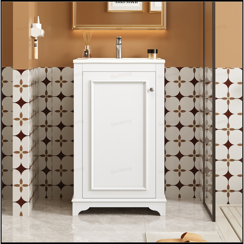 Petit meuble-lavabo autoportant de 20 po avec lavabo, Blanc