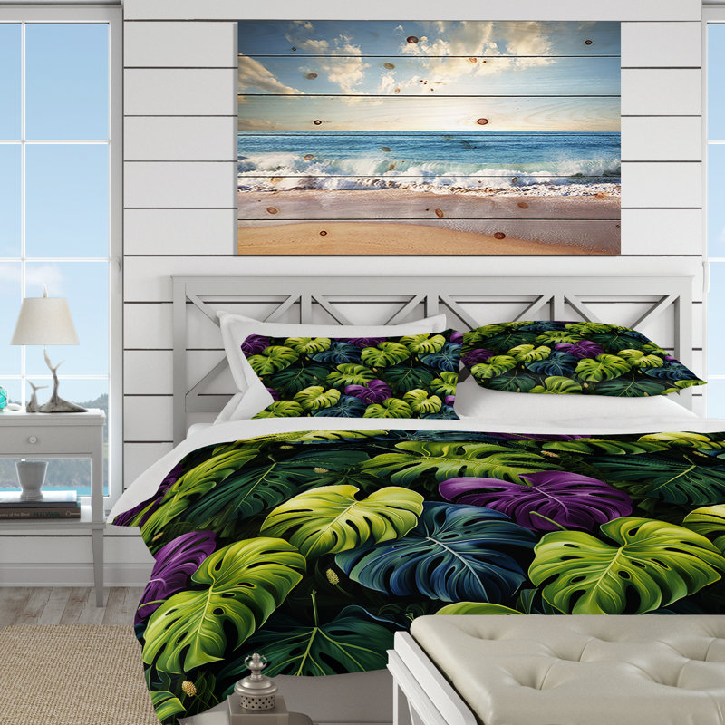 Ensemble de housse de couette Monstera Enchantment, Housse de couette simple + 1 taie décorative stan