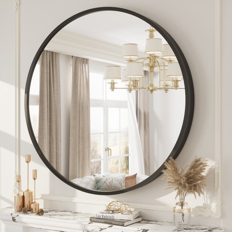 Amara Tempered Glass and Aluminum Alloy Framed French Cleat Mounted Wall Mirror with 5-Year Warranty, 40" x 40", Matte Black