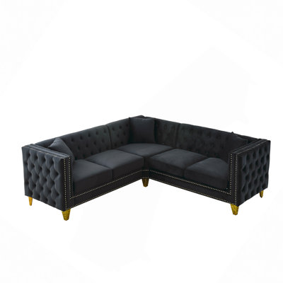 Mosillo 82.2" L-Shaped Velvet Sectional Sofa with Cushions