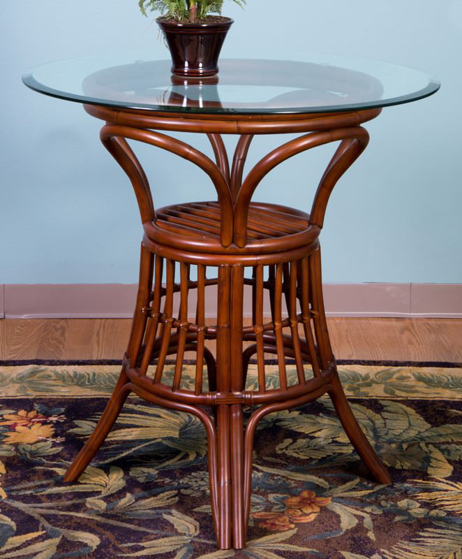 Charlestyn Round Glass Top with Wicker/Rattan Base Dining Table, Sienna