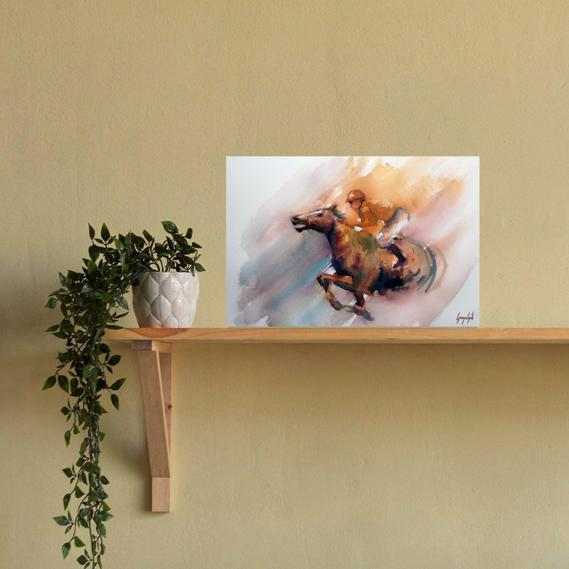 Cheval de course galopant, cheval contemporain, 16" H x 24" W