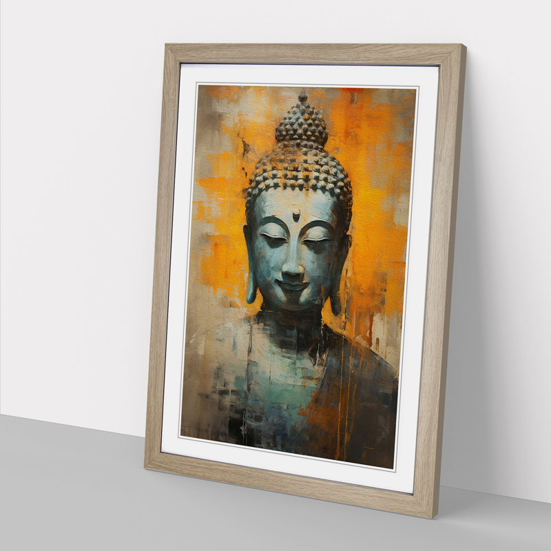 Buddha Gestural Art - Framed Print, Oak Framed, 34cm H x 25cm W x 2cm D
