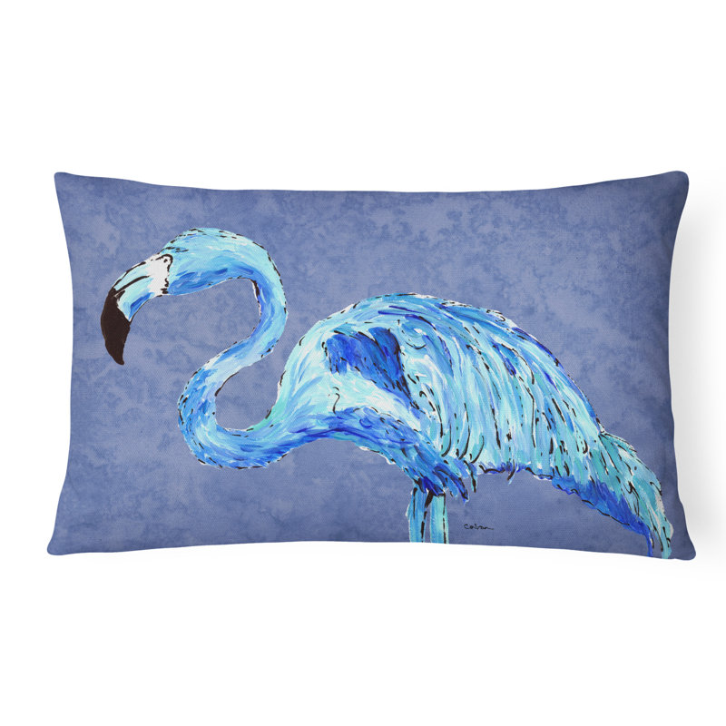Coussin intérieur/extérieur bleu rectangulaire flamant rose