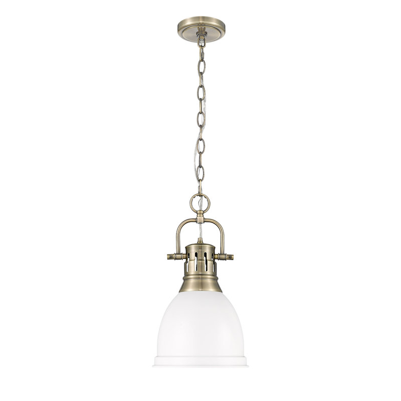 Luminaire suspendu 1 lumière avec chaîne Cajoux, H 8,875 po x l 8,875 po, Blanc mat, Laiton vieilli