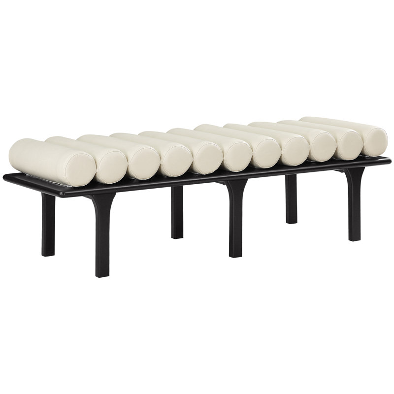 Landon Boutis Faux Leather Upholstered Bench, Cream Vegan Leather, Black